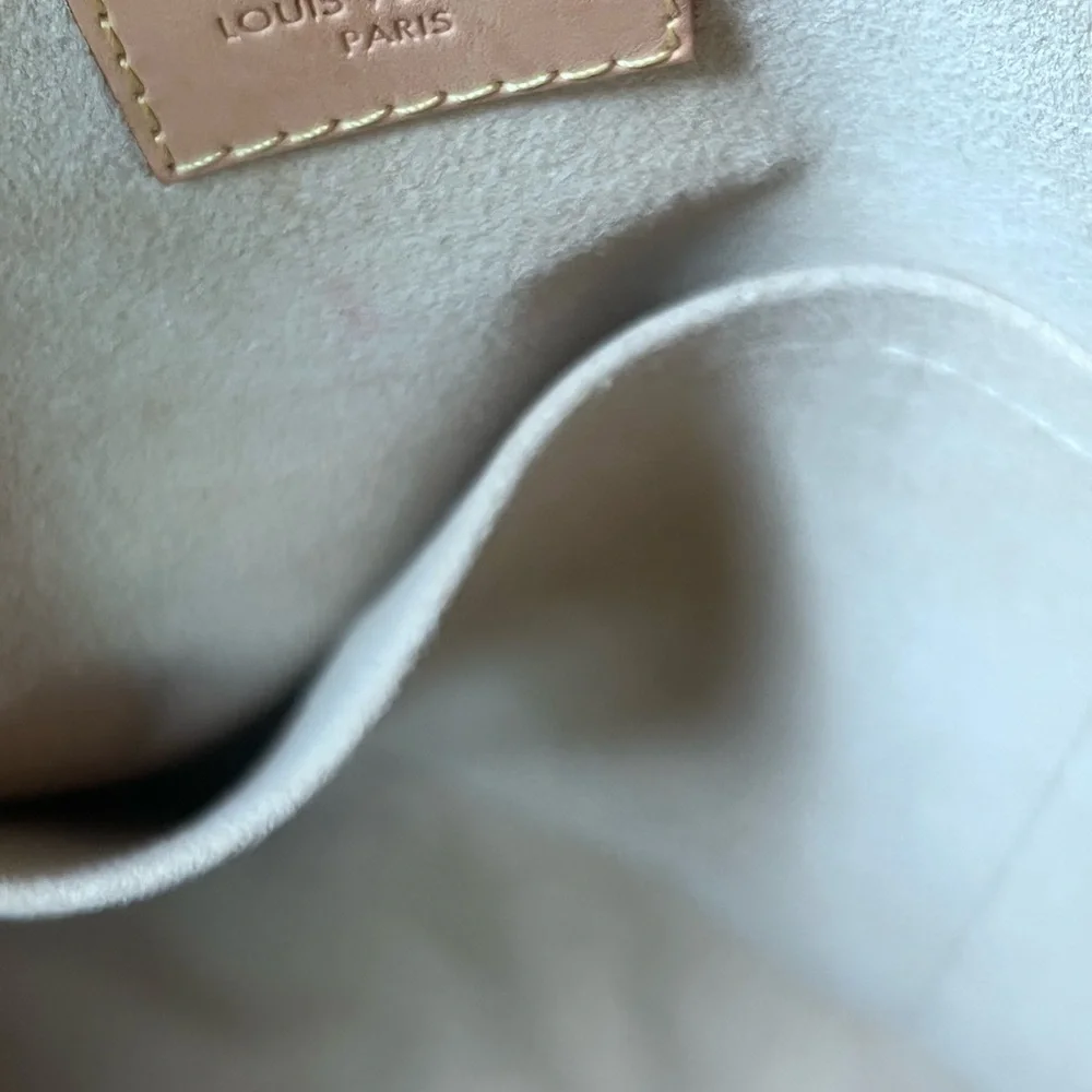 Louis Vuitton Cream Checkered Shoulder Tote with Tan Leather Handle